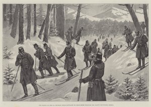 La marcha del 5º Batallón de Fusileros Prusianos con raquetas de nieve a través de las Montañas del Gigante, Silesia